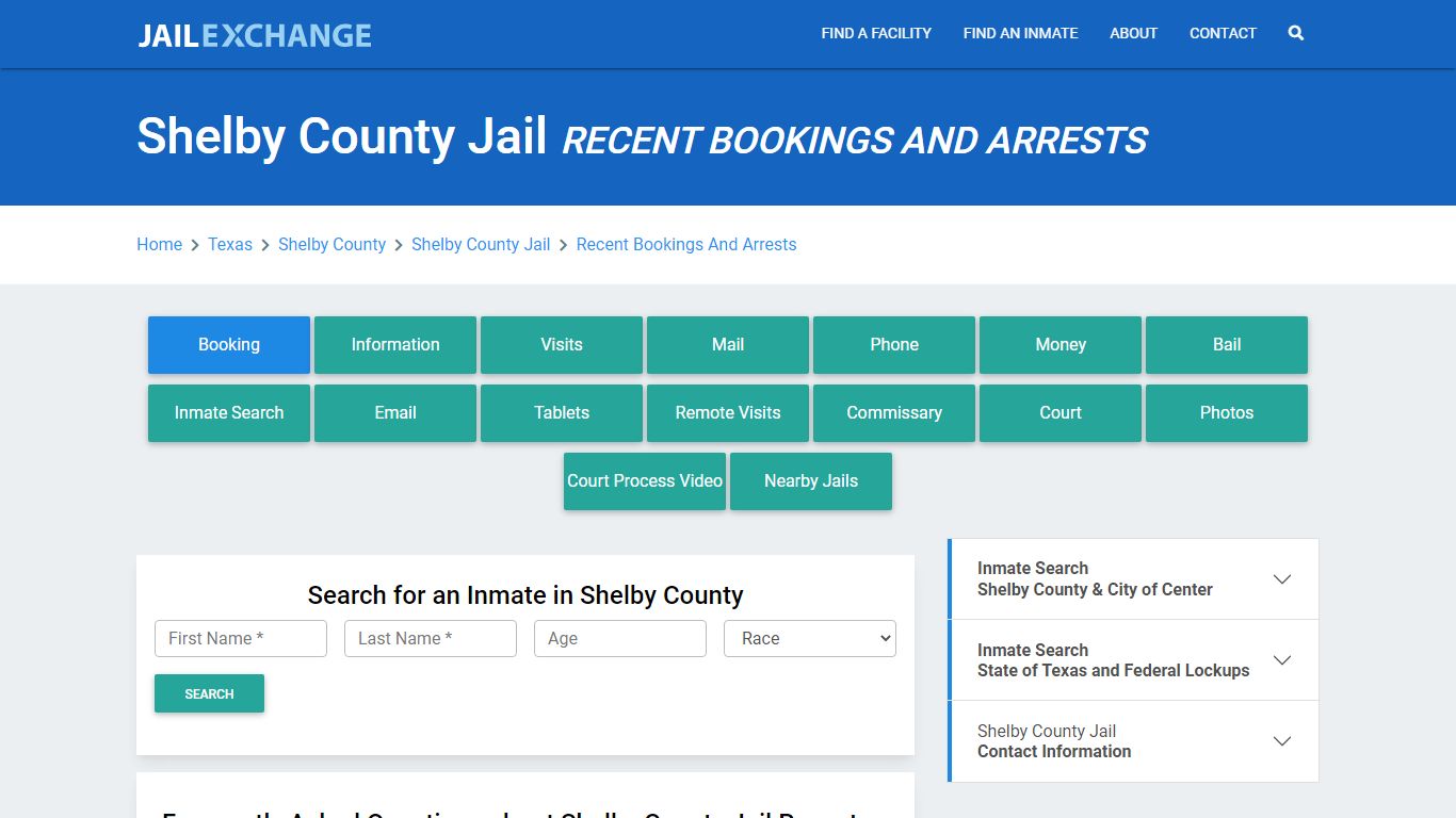 Shelby County Jail TX Recent Arrests and Bookings - Jail Exchange